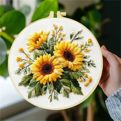 Kit Bordado Sunflowers Embroidery Kit 20cm Costura Dowdell