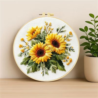 Kit Bordado Sunflowers Embroidery Kit 20cm Costura Dowdell