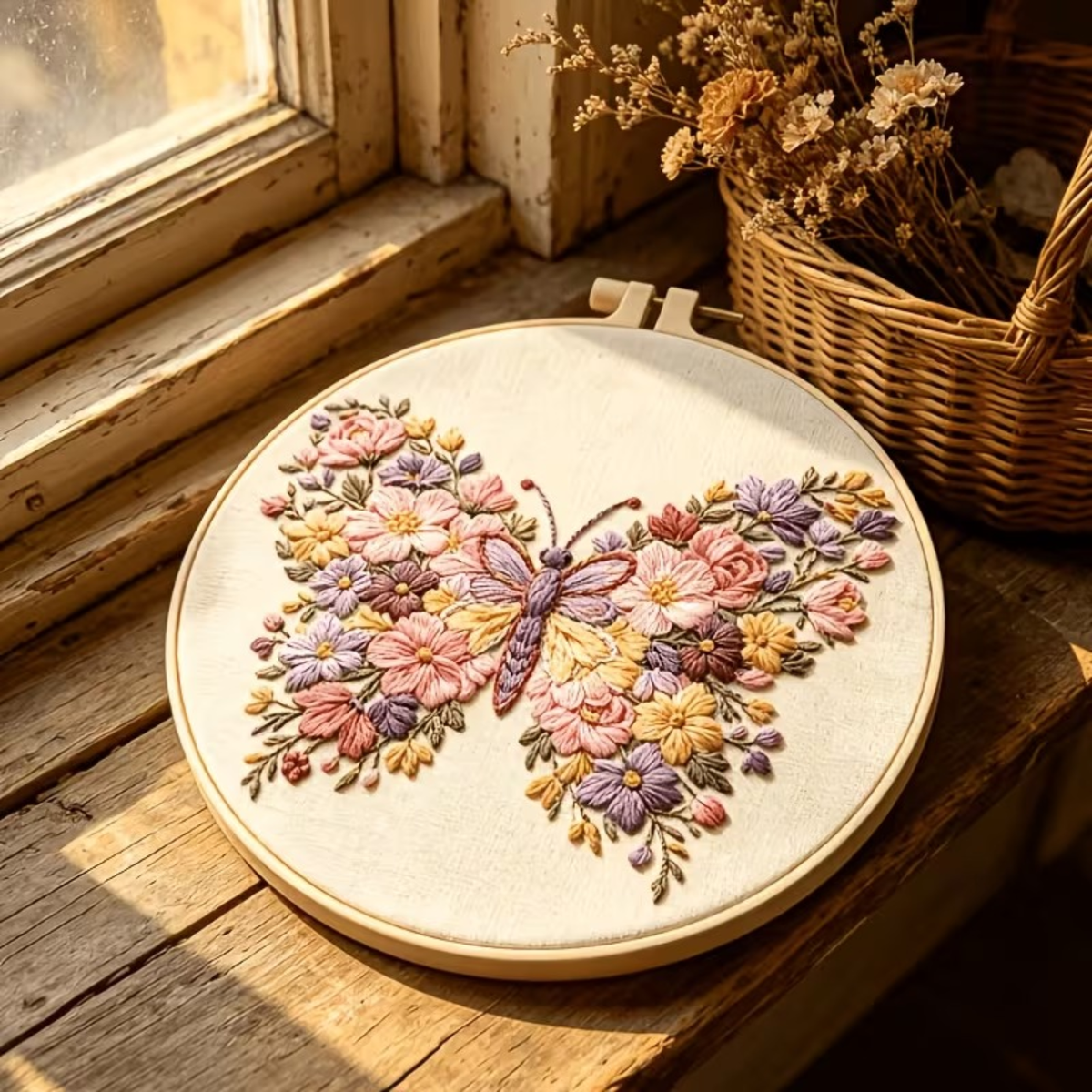 Kit Bordado Flourishing Flowers and Butterflies Embroidery Kit 20cm