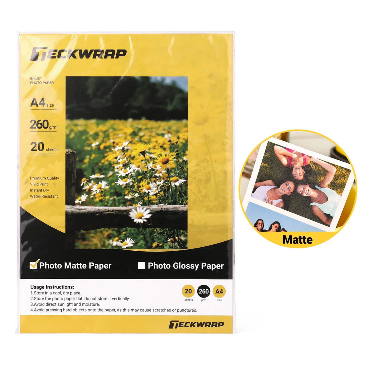 Inkjet Printable Photo Mate Paper / Papel Foto Mate para Impresión por Inyección de Tinta (20 Hojas) PAPEL Teckwrap