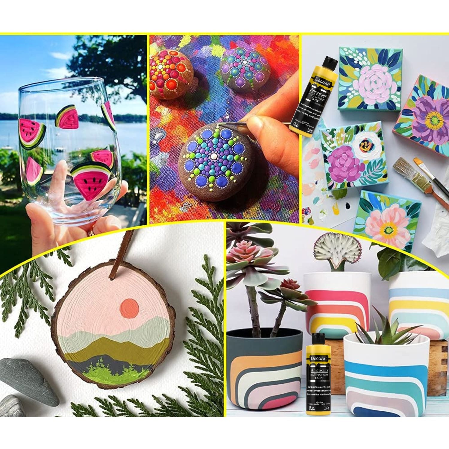 Americana Multi-Surface Satín Acrylic Paint School Bus / Pintura Acrílica Satinada Multisuperficie Tractor Amarillo Pintura Acrílica DecoArt