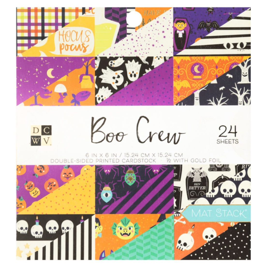 Cardstock Stack Boo Crew Gold Foil 6&quot; / Cartulina Doble Cara Halloween Papel DCWV