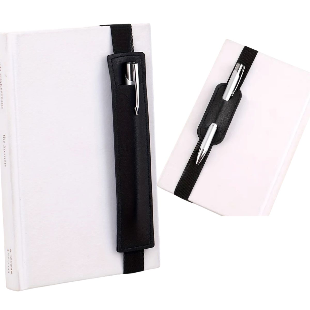 Sujeta Bolígrafos Con Elástico de Piel Sintética Negro Encuadernacion Hobbees