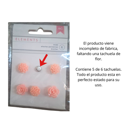 EA Pink Resin Flower Brads / Brads de Flores de Resina Rosa