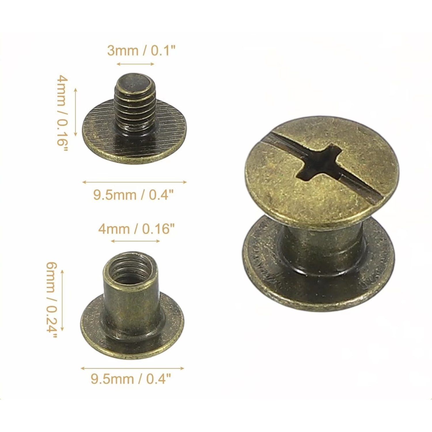 Tornillo Chicago SR Bronce para Encuadernación 6mm Encuadernacion Hobbees