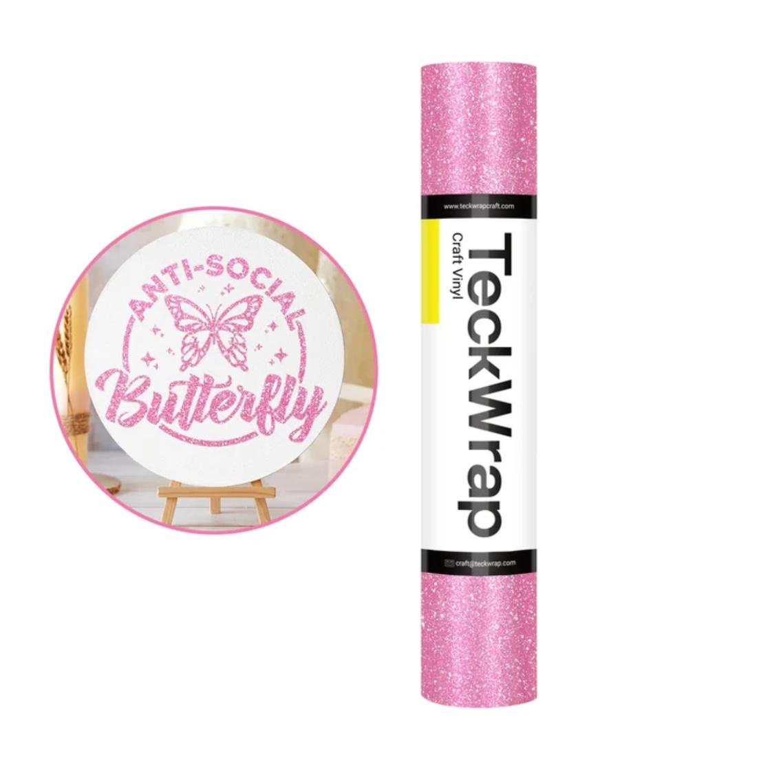 Cherry Pink Burst Glitter Adhesive Vinyl / Vinil Adhesivo con Diamantina Rosa Cereza Viniles Teckwrap