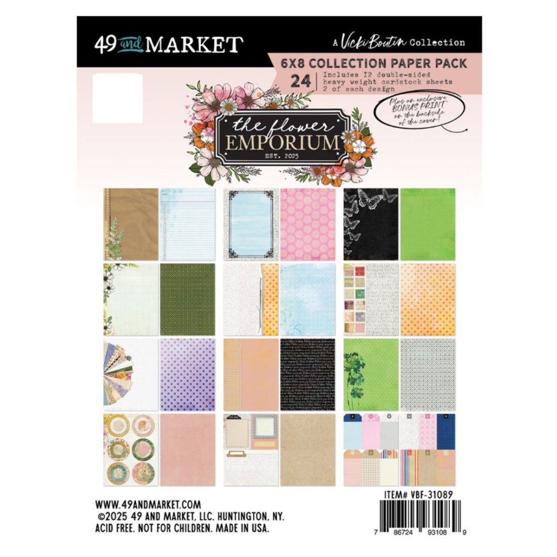 6x8 Pack The Flower Emporium / Paquete De Papel Emporio de Flores Papel, Hojas Sueltas 49 and Market