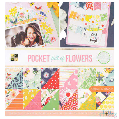 Pocket Full of Flowers Cardstock / Block de Cartulina Doble Cara Flores Con Foil 12&quot; Papel DCWV