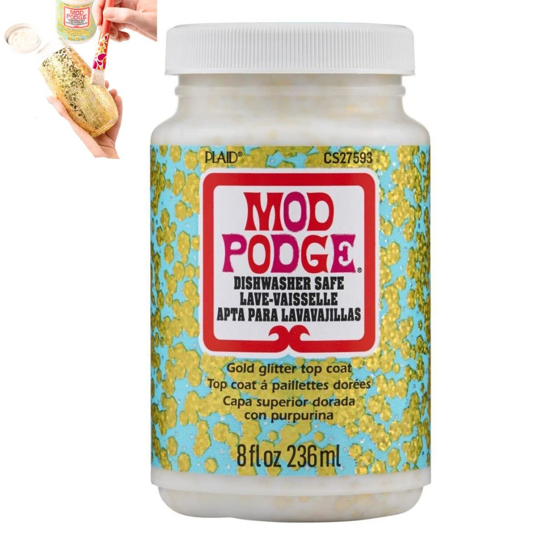 Mod Podge Diswasher Gold Glitter / Sellador con Diamantina Dorada para Lavavajillas Adhesivos / Pegamentos Plaid