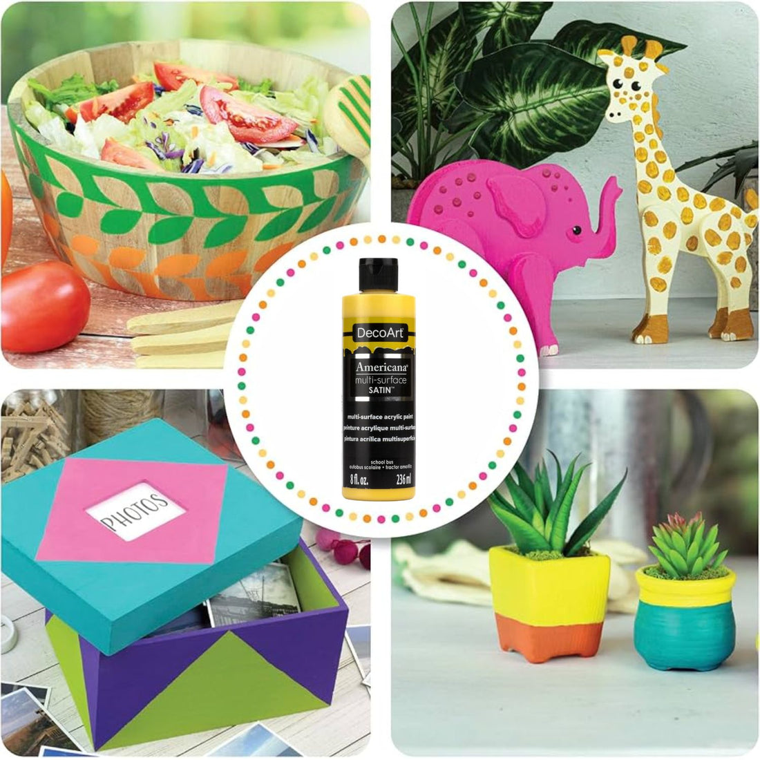 Americana Multi-Surface Satín Acrylic Paint School Bus / Pintura Acrílica Satinada Multisuperficie Tractor Amarillo Pintura Acrílica DecoArt