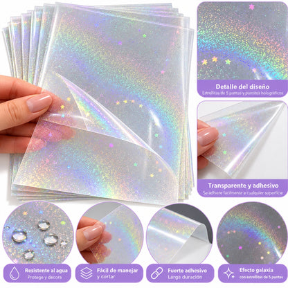 5 Hojas de Laminado en Frío Glitter con Estrellitas Acetato y Especializados Hobbees