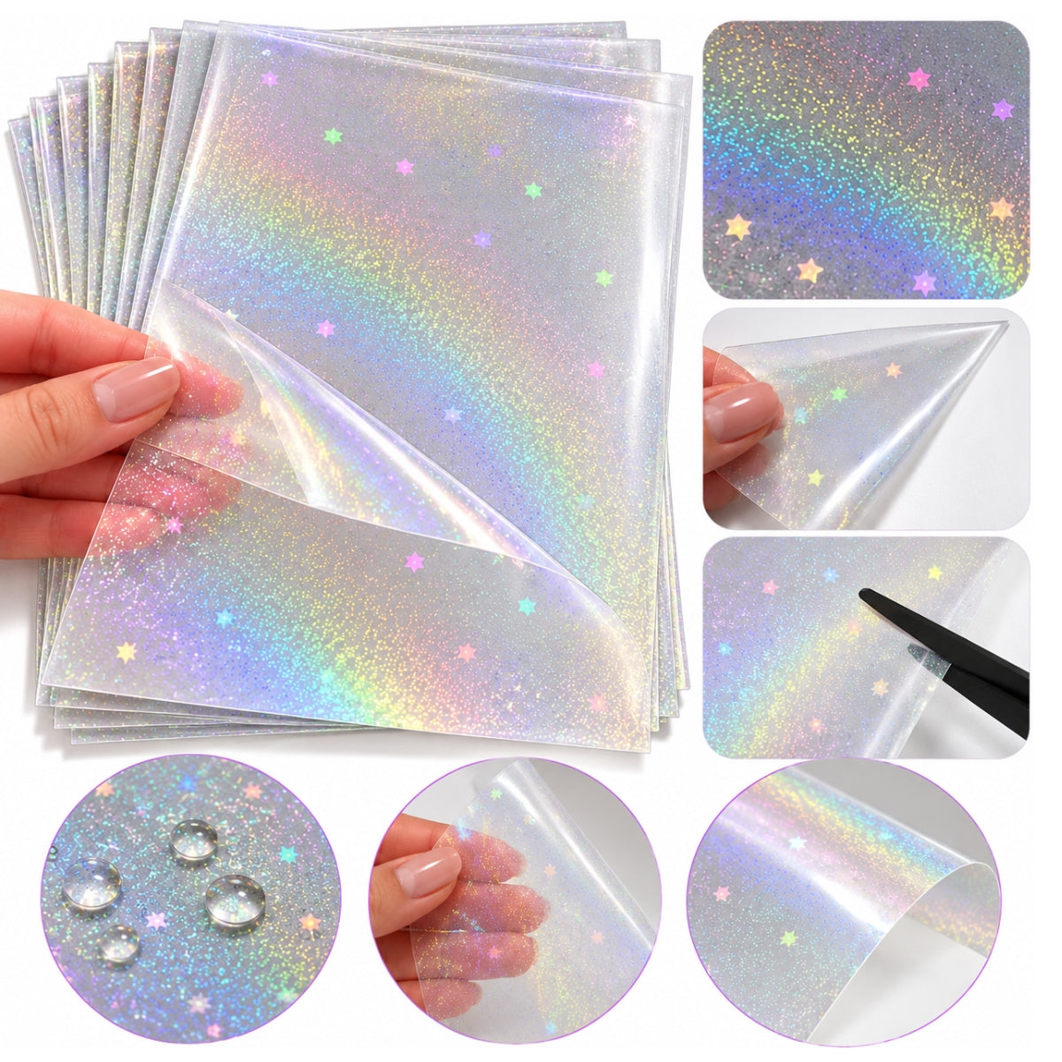 5 Hojas de Laminado en Frío Glitter con Estrellitas Acetato y Especializados Hobbees