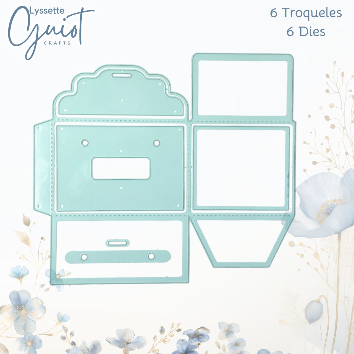 Troquel de Cajita con Asas y Tapa Decorativa Dados de Corte / Suajes / Troqueles Lyssette Guiot Crafts