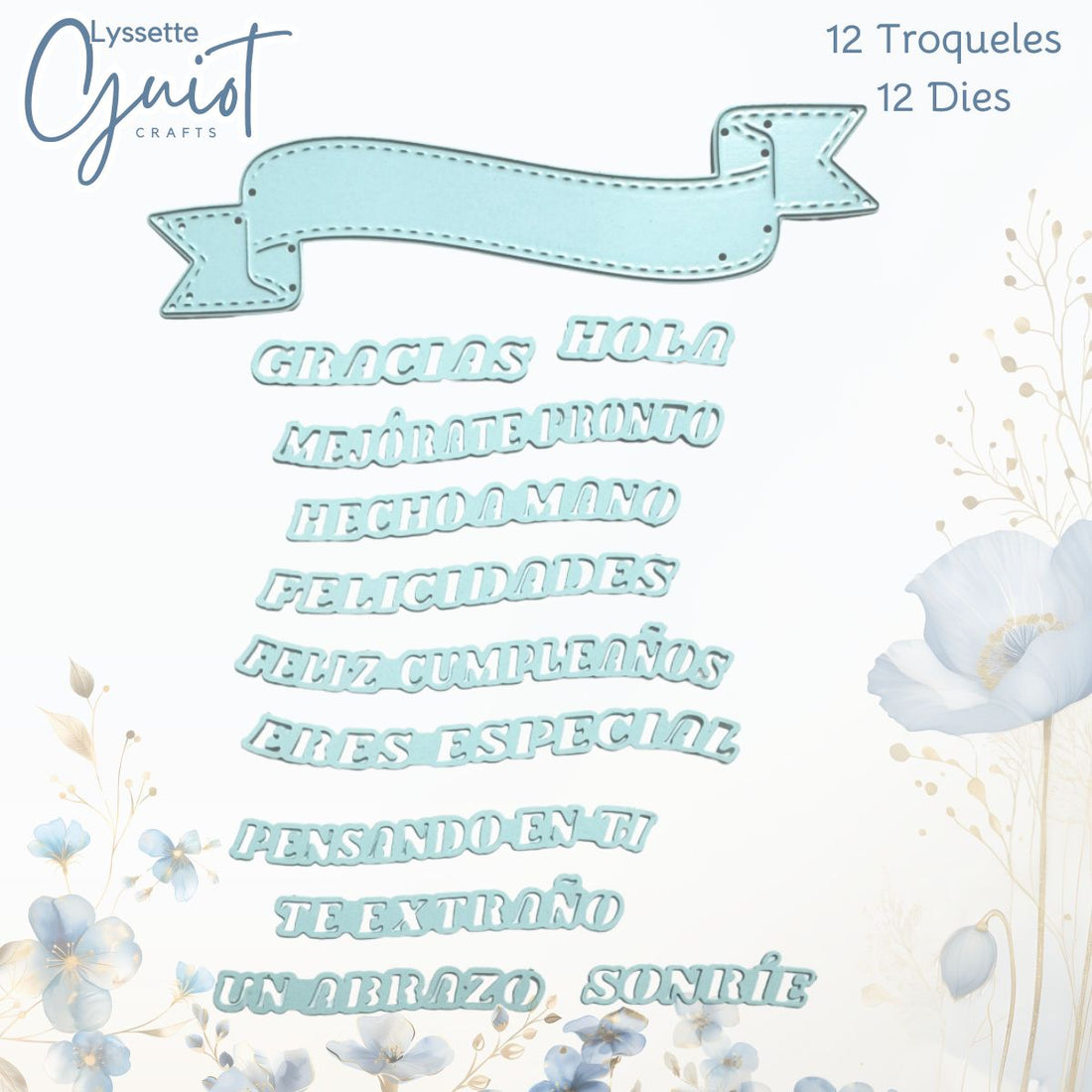 Set de Troqueles de Frases en Español con Listón Decorativo Dados de Corte / Suajes / Troqueles Lyssette Guiot Crafts