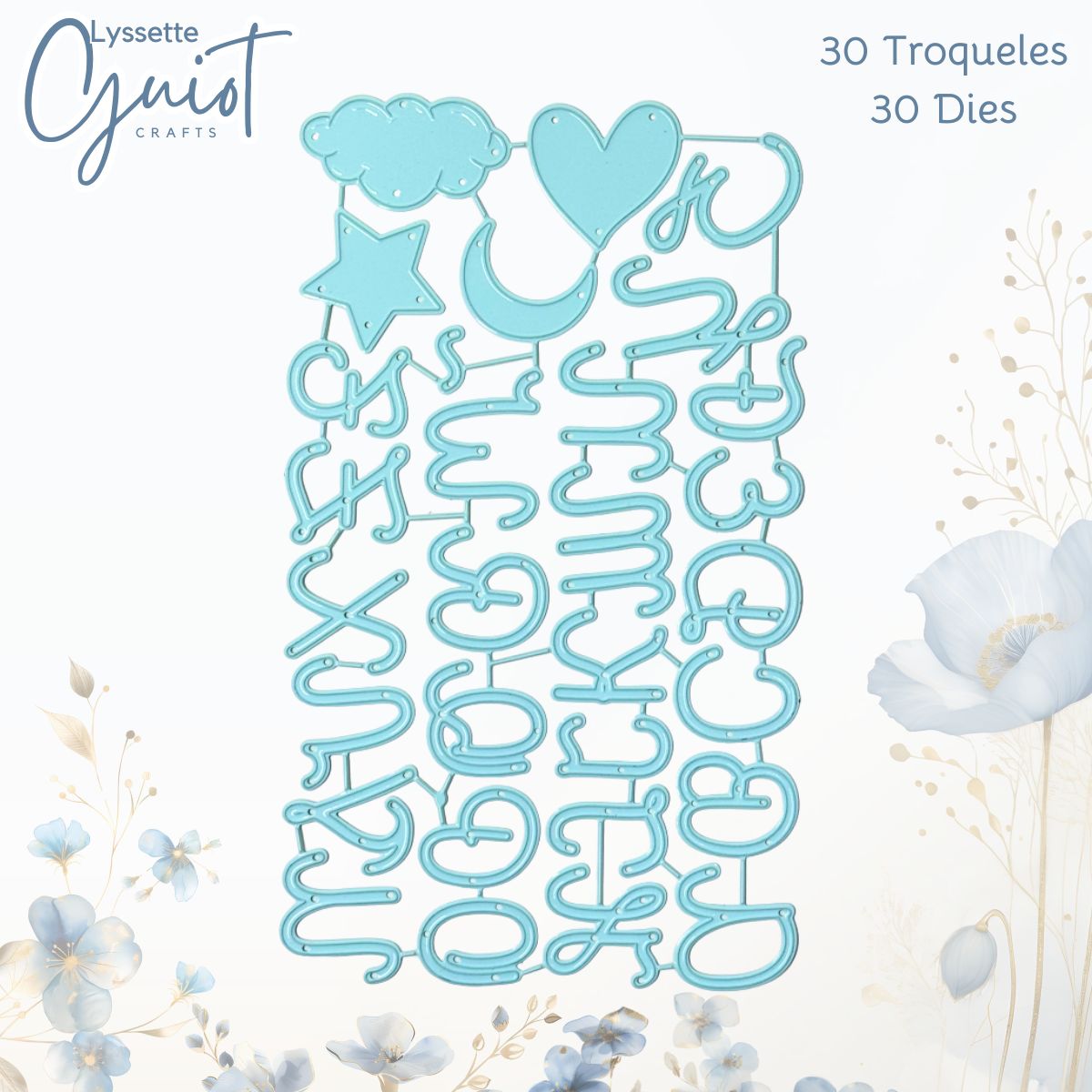 Set de Troqueles Alfabeto Mayúsculas Script con Figuras Dados de Corte / Suajes / Troqueles Lyssette Guiot Crafts