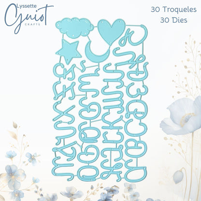 Set de Troqueles Alfabeto Mayúsculas Script con Figuras Dados de Corte / Suajes / Troqueles Lyssette Guiot Crafts