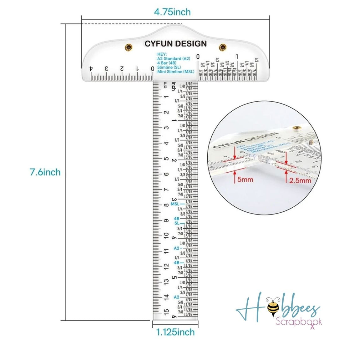 Regla &quot;T&quot; de Acrílico Transparente de 15 cm. Borradores y Reglas Hobbees