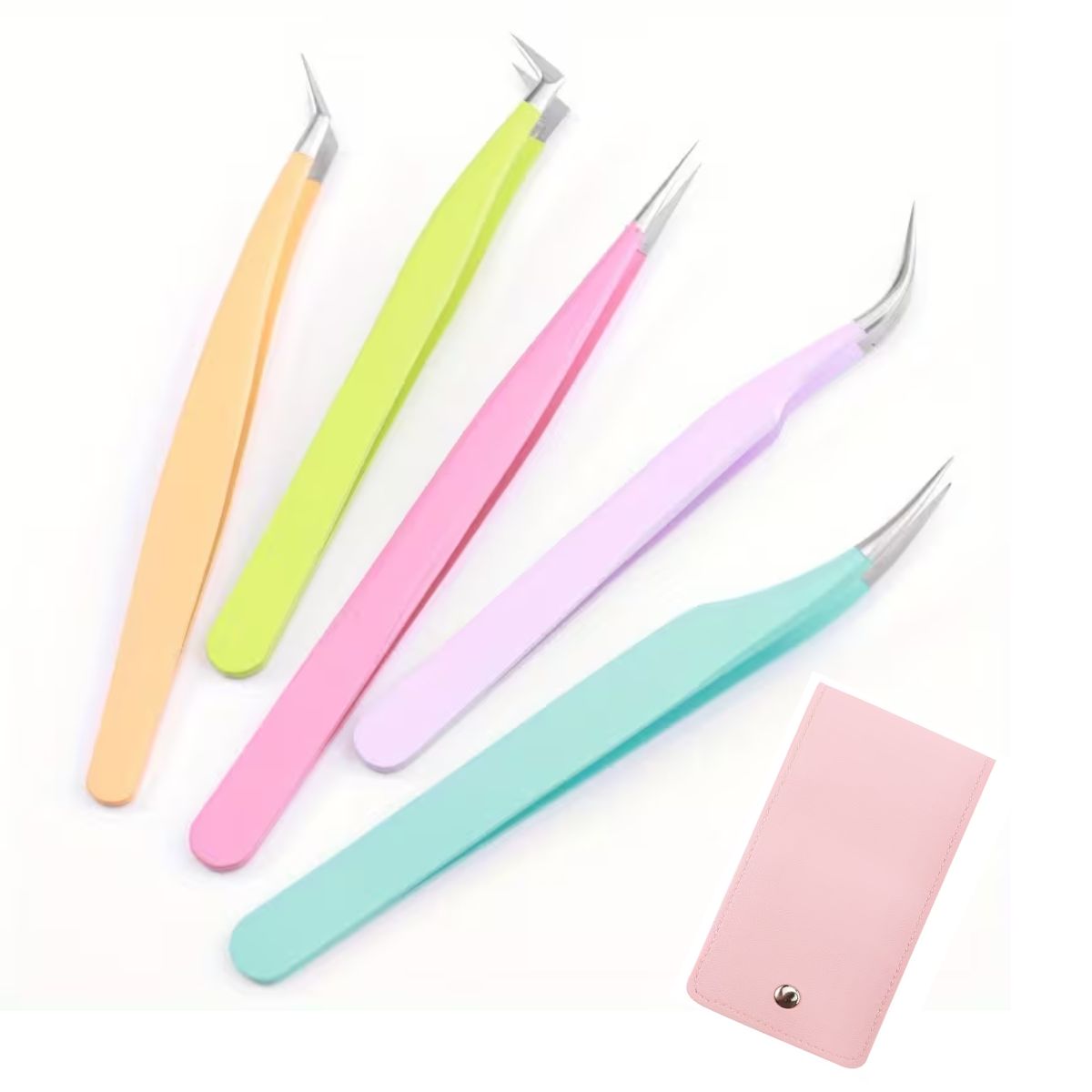 5 Pinzas de Precisión en Acero Inoxidable de Colores con Estuche