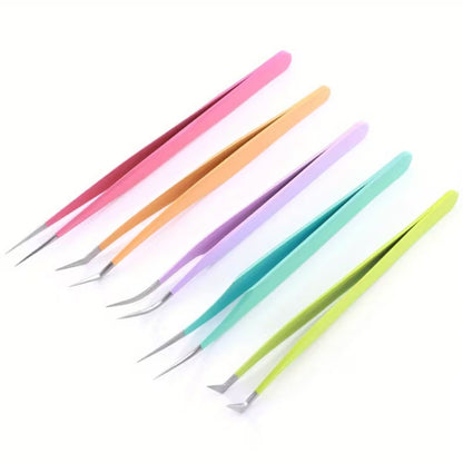 5 Pinzas de Precisión en Acero Inoxidable de Colores con Estuche