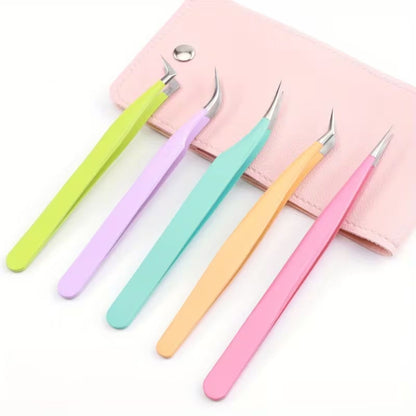 5 Pinzas de Precisión en Acero Inoxidable de Colores con Estuche