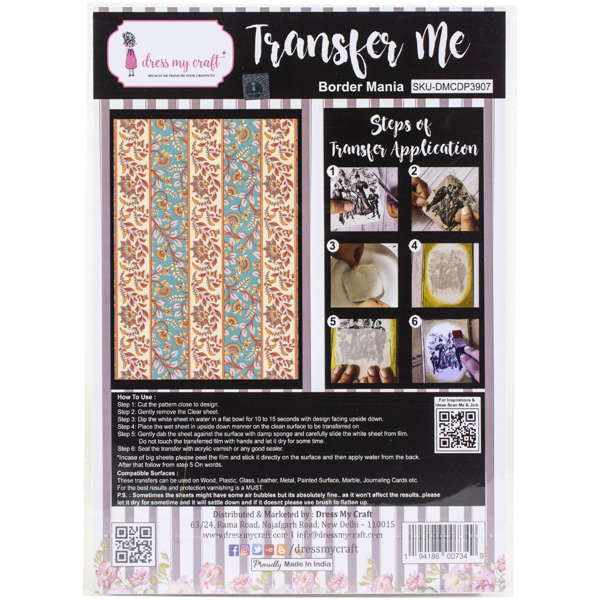 Border Mania Transfer Me Sheet A4 / Hoja de Transferencia Bordes Servilletas de Papel para Decoupage Dress My Craft