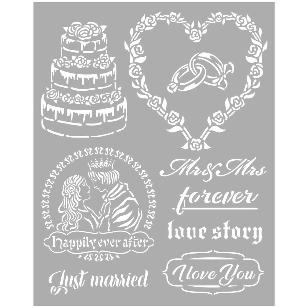 Just Married Sleeping Beauty Stencil / Plantilla de Novios Esténciles / Plantillas Stamperia