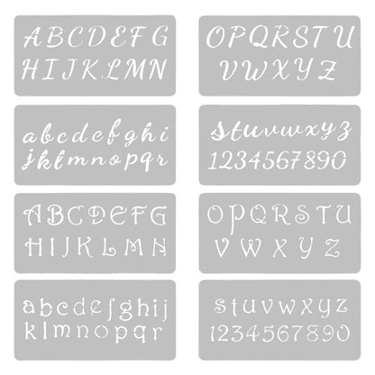 Set de 8 Esténciles de Alfabeto y Números Esténciles / Plantillas Hobbees