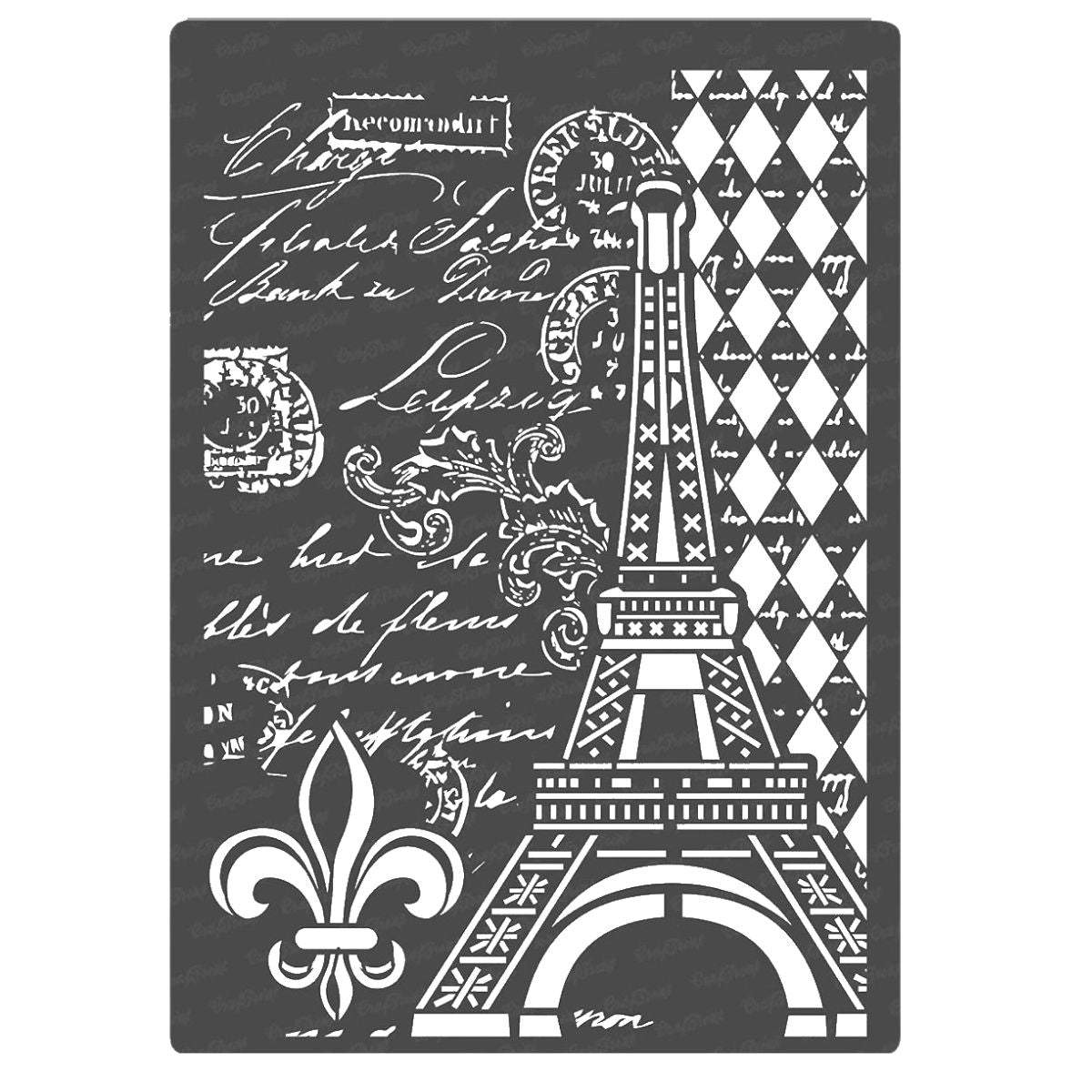 Stencil París Vintage con Torre Eiffel y Flor de Lis Esténciles / Plantillas Hobbees