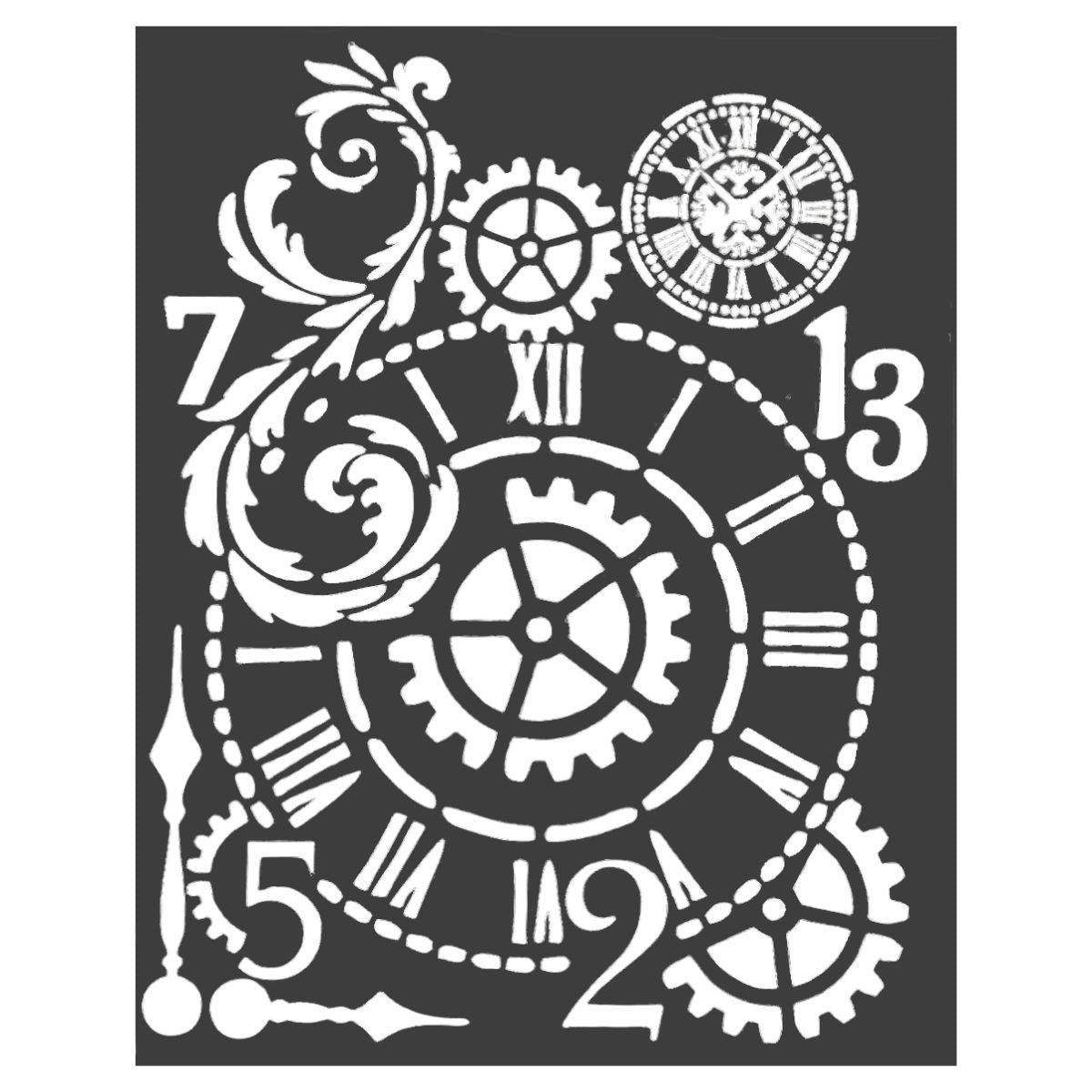 Stencil Reloj Vintage con Engranes y Números Romanos Esténciles / Plantillas Hobbees