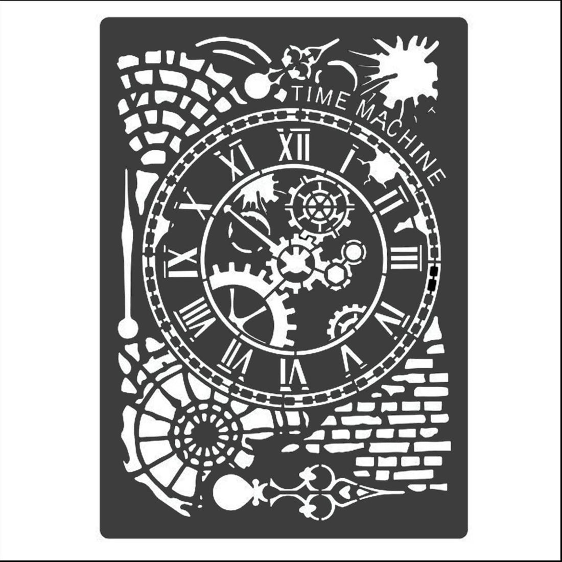 Stencil Time Machine con Engranes y Reloj Steampunk Esténciles / Plantillas Hobbees