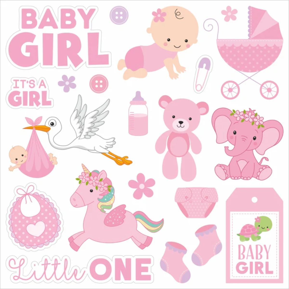 Baby Girl Cardstock Pack 6&quot; / Paquete de 24 Hojas de Cartulina Pequeño Milagro Niña Papel Little Birdie