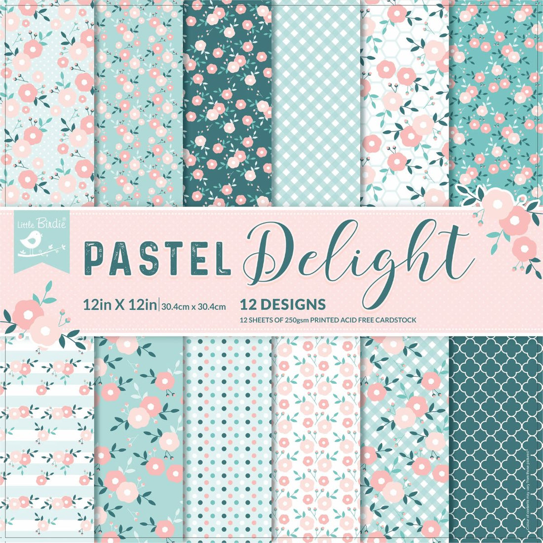 Pastel Delight Cardstock Pack 12&quot; / Paquete de 12 Hojas de Cartulina Delicia Pastel Papel Little Birdie