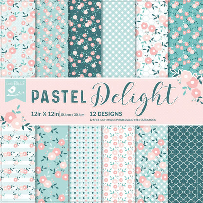 Pastel Delight Cardstock Pack 12" / Paquete de 12 Hojas de Cartulina Delicia Pastel Descontinuado Little Birdie