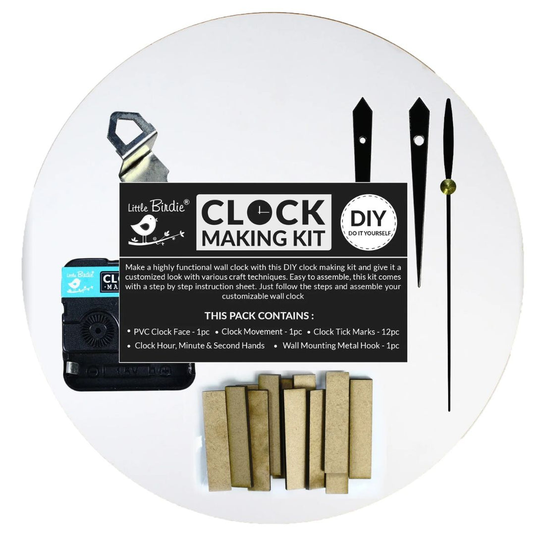 Clock Making Kit PVC / Kit de Reloj de Pared Blanco Accesorios Little Birdie