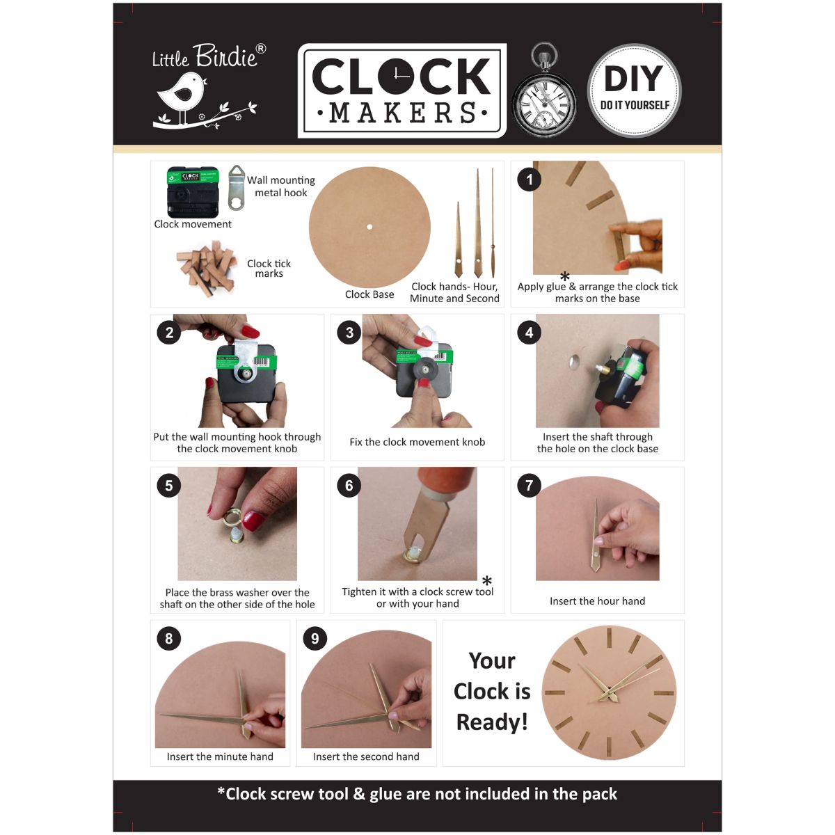 Clock Making Kit / Kit de Reloj de Pared Accesorios Little Birdie