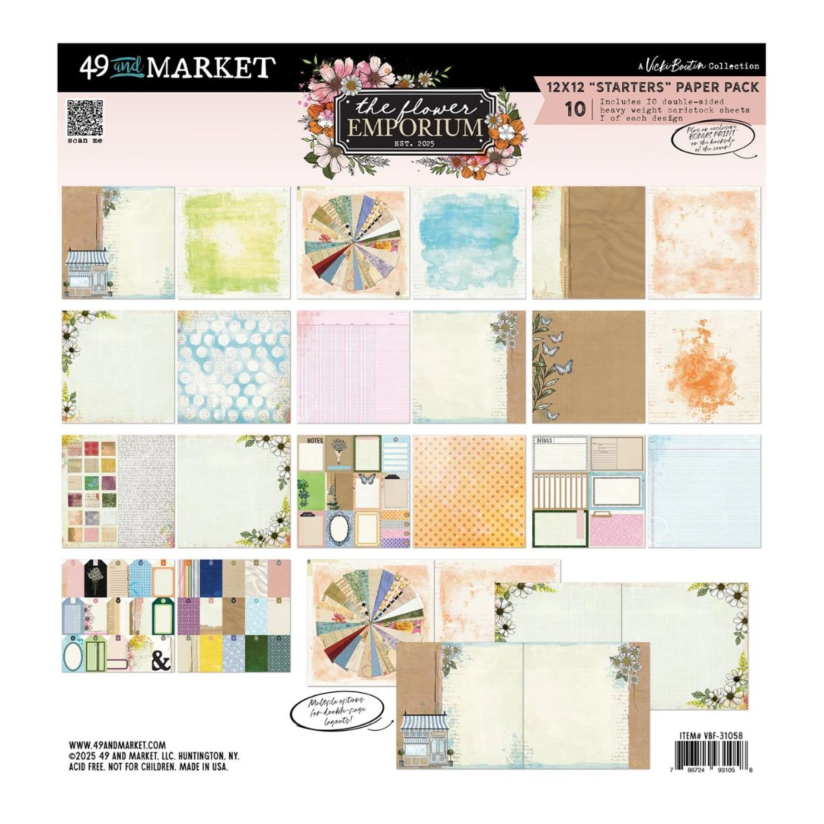 12x12 Pack The Flower Emporium / Paquete De Papel Para Principiantes Emporio de Flores Papel, Hojas Sueltas 49 and Market
