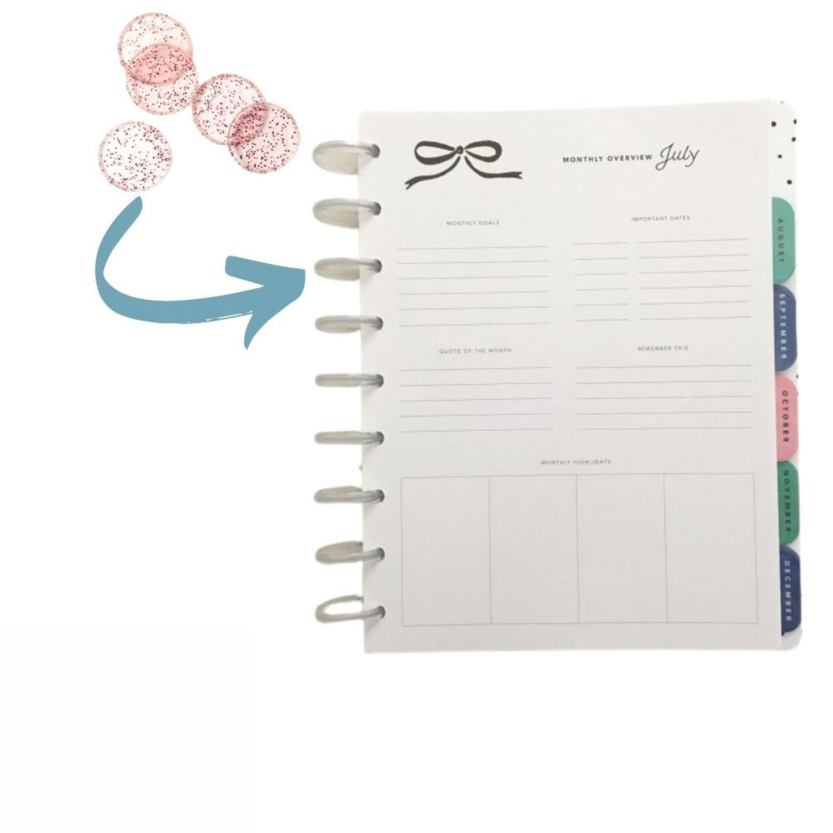 Pink Glitter Discs 1.75"/ Discos para Agendas Rosa con Glitter Discos para Planners Maggie Holmes