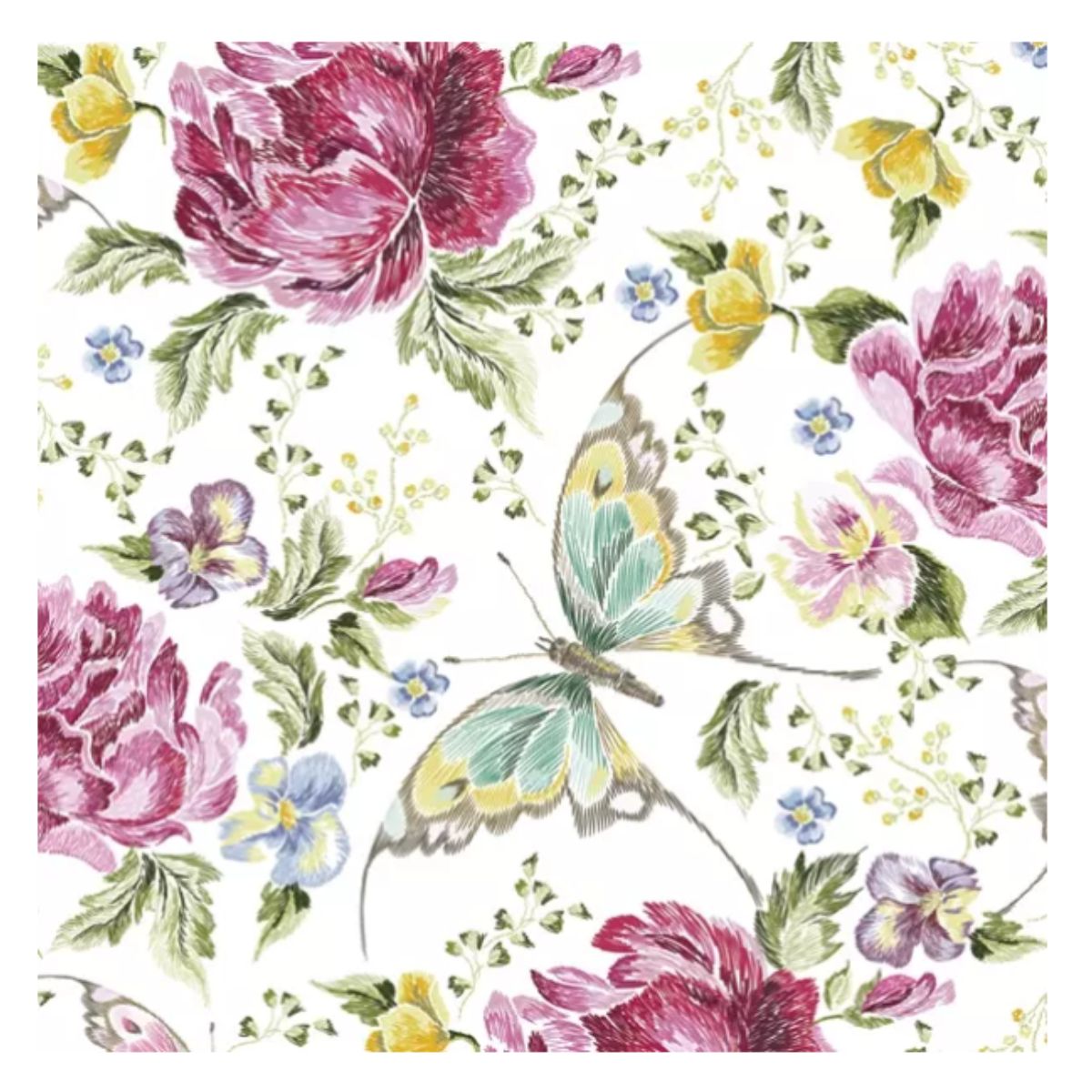 Servilleta de Papel Embroidery Flowers and Butterflies 