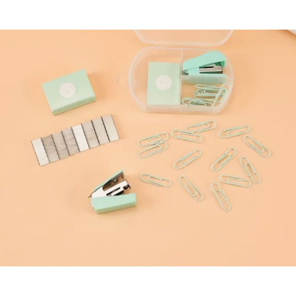 Mini Engrapadora y Clips Color Menta Herramientas Hobbees