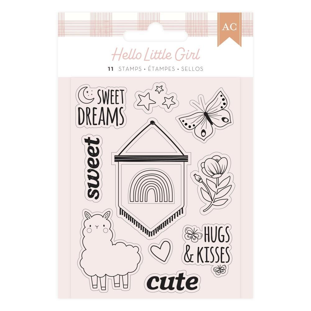 Hello Little Girl Mini Stamp Set / Juego de Mini Sellos