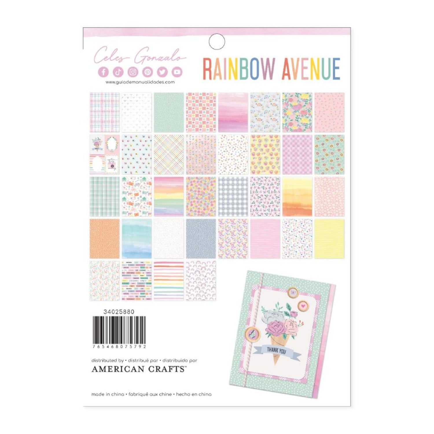 Single-Sided Paper Pad 6x8" Rainbow Avenue / Block de Papel Celes Gonzalo Papel American Crafts