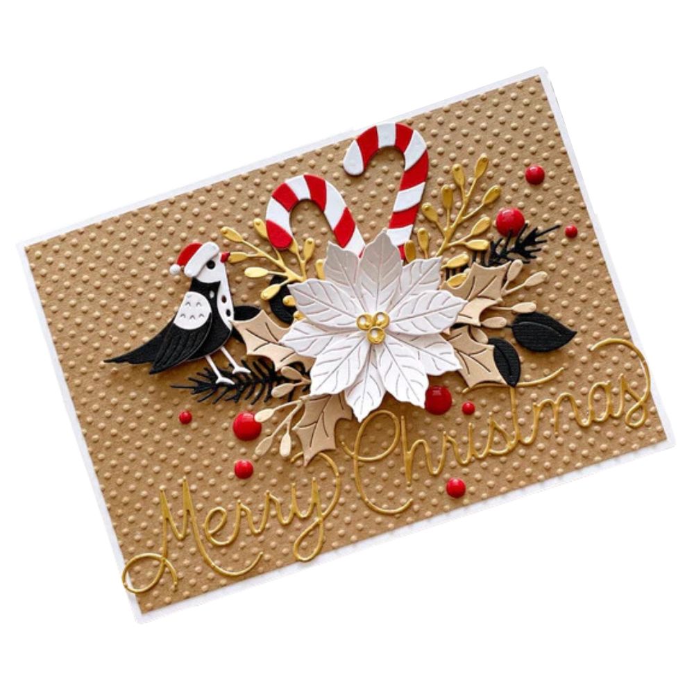 Christmas Bird Poinsettia Etched Dies / Suaje de Flor de Pascua y Ave Dados de Corte / Suajes / Troqueles Spellbinders