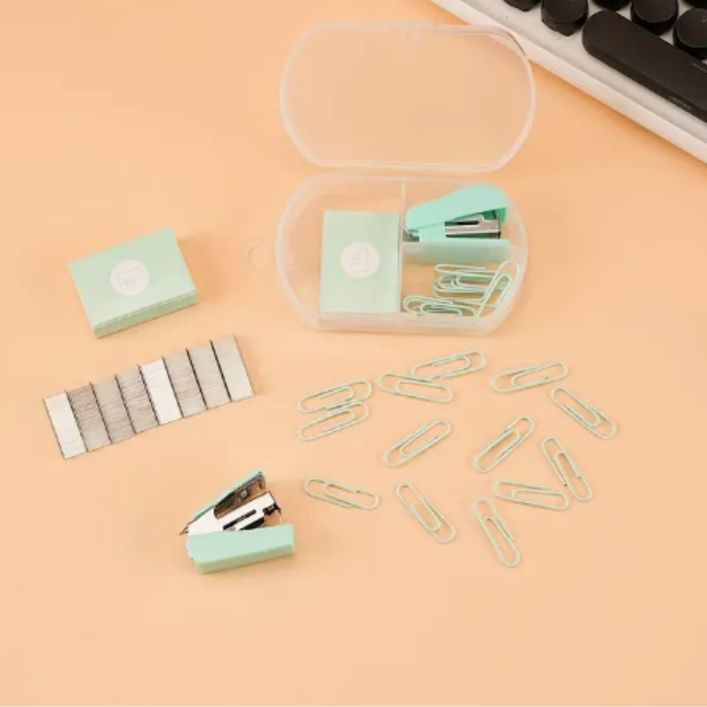 Mini Engrapadora y Clips Color Menta Herramientas Hobbees