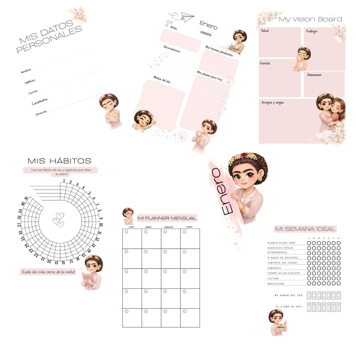 Archivo para Imprimir Agenda Perpetua Little Freeda™ Planea, Crea y Disfruta Archivo Digital Hobbees