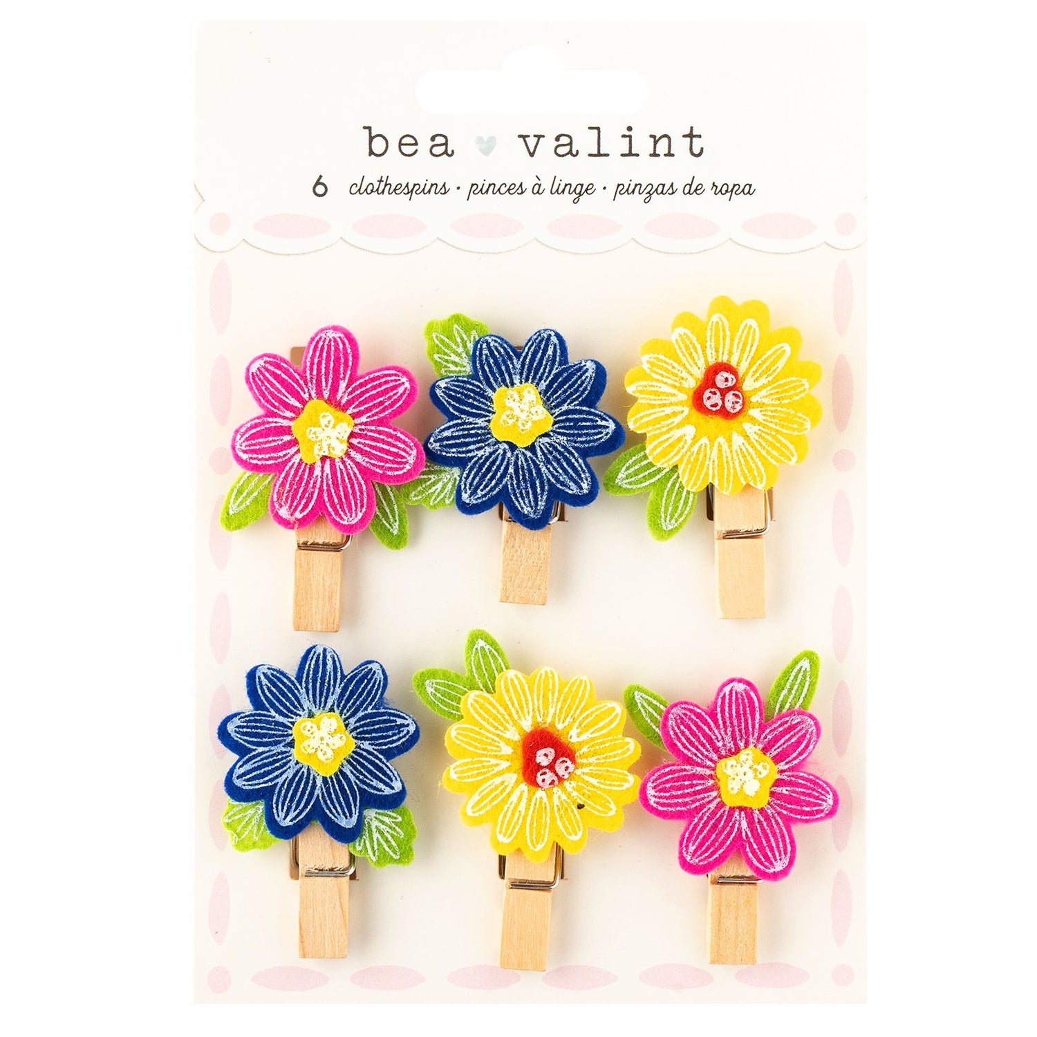 Poppy &amp; Pear Flower Clothespins / Pinzas Decorativas Bea Valint Adornos / Embellishments American Crafts