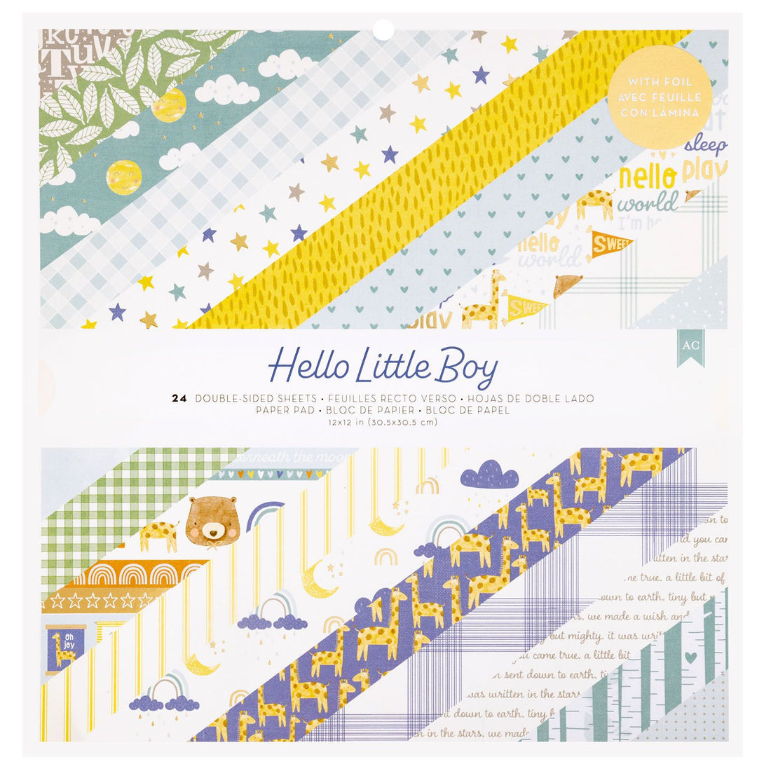 Hello Little Boy Paper Pad 12&quot; / Block Papel Hola Pequeño Papel American Crafts