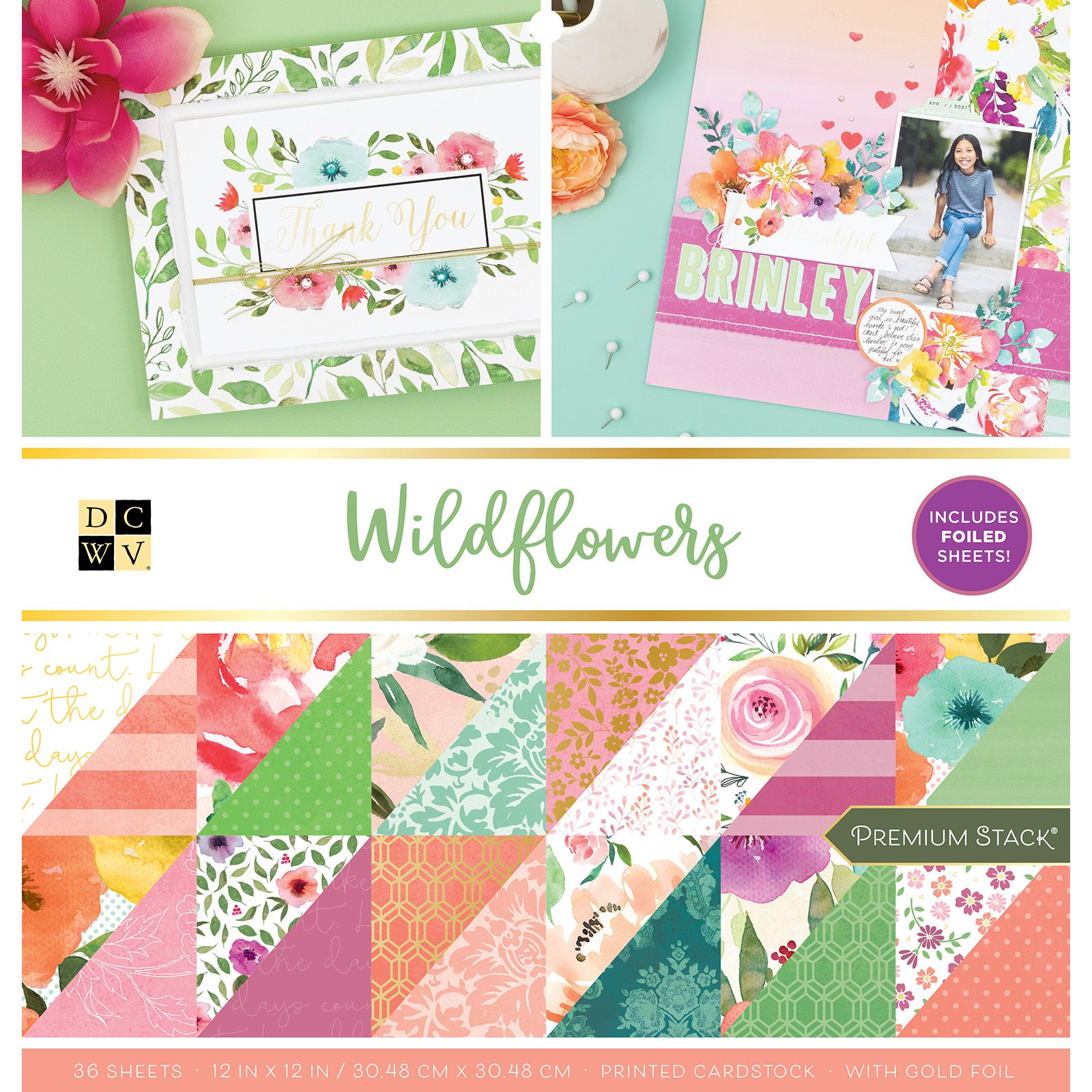 Wildflowers Gold Foil Cardstock 12" / Block de Cartulina Flores Salvajes