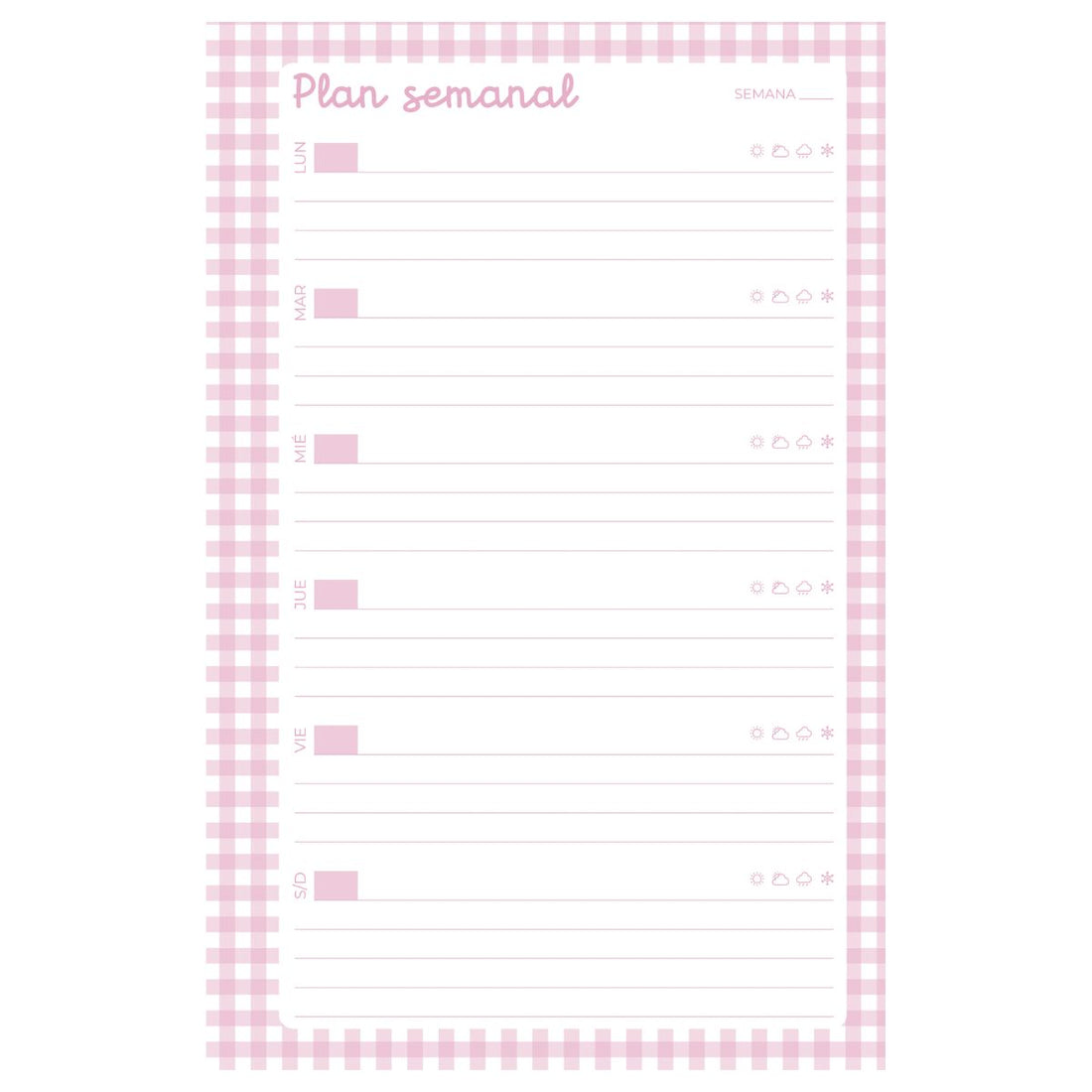 100 Hojas Interiores Media Carta Plan Semanal Rosa Encuadernacion Crazy Crafts