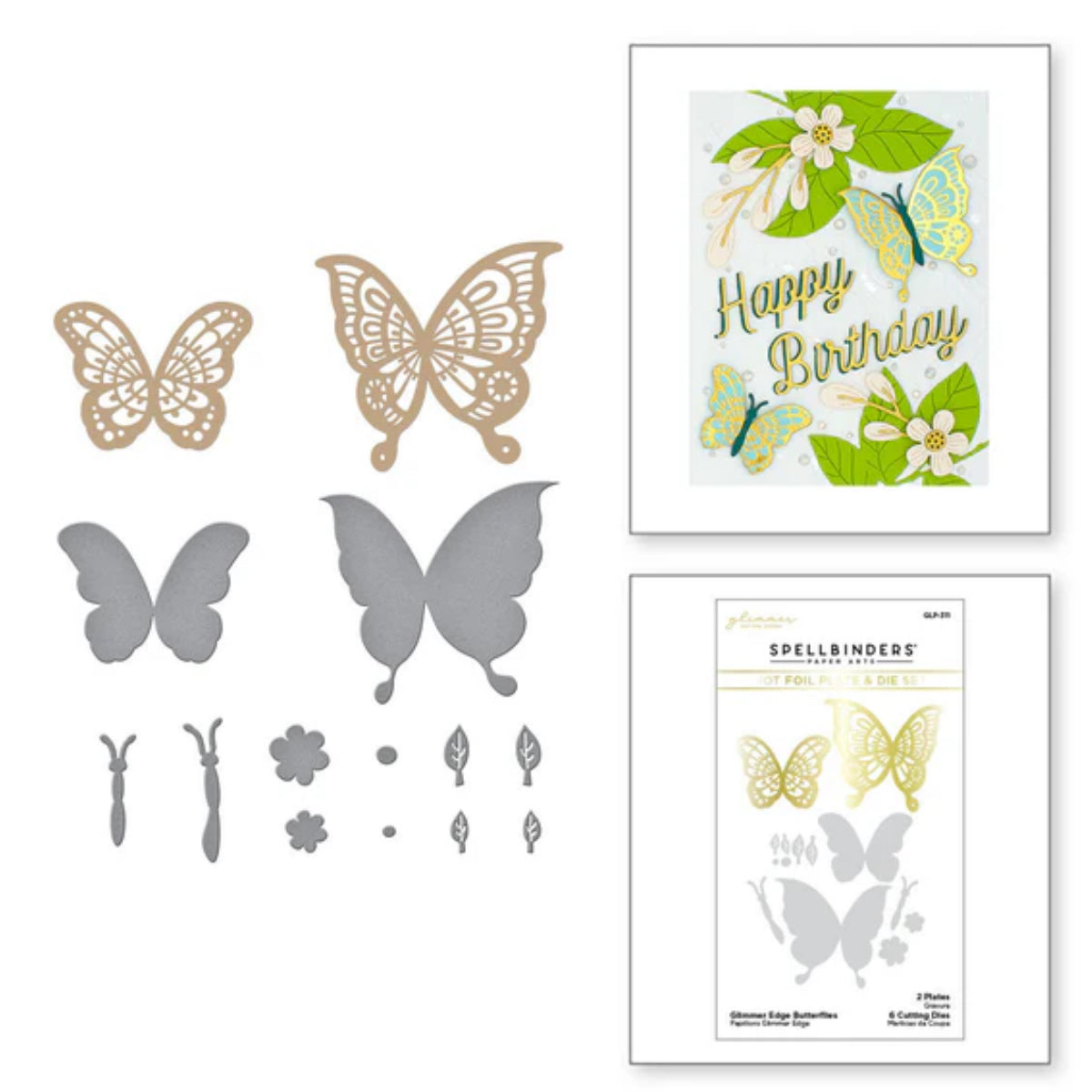 Glimmer Edge Butterflies Hot Foil Plate &amp; Die Set  / Suajes de Mariposas Hot Foil Dados de Corte / Suajes / Troqueles Spellbinders