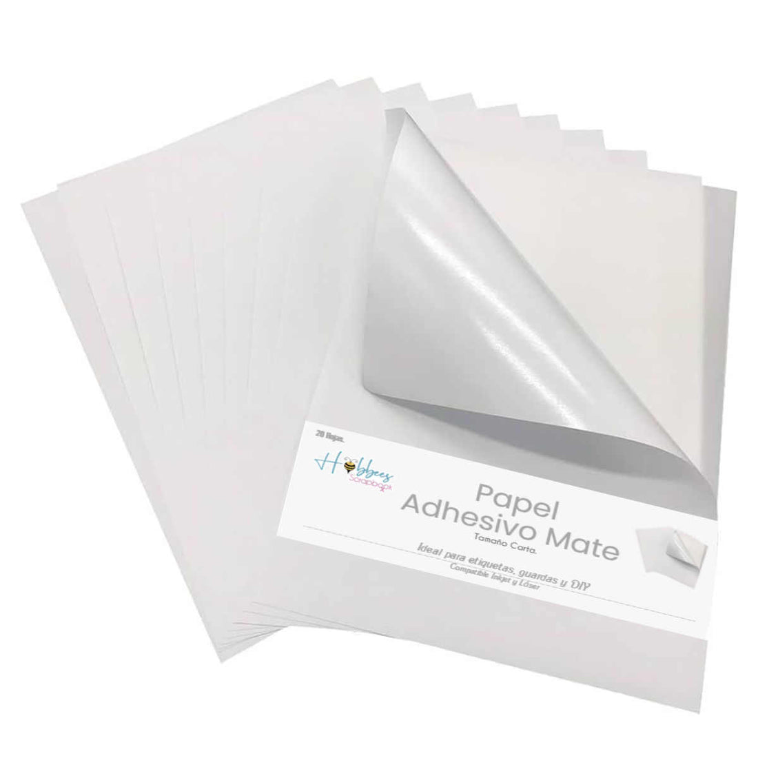 20 Hojas de Papel Adhesivo Blanco Mate Tamaño Carta Encuadernacion Hobbees